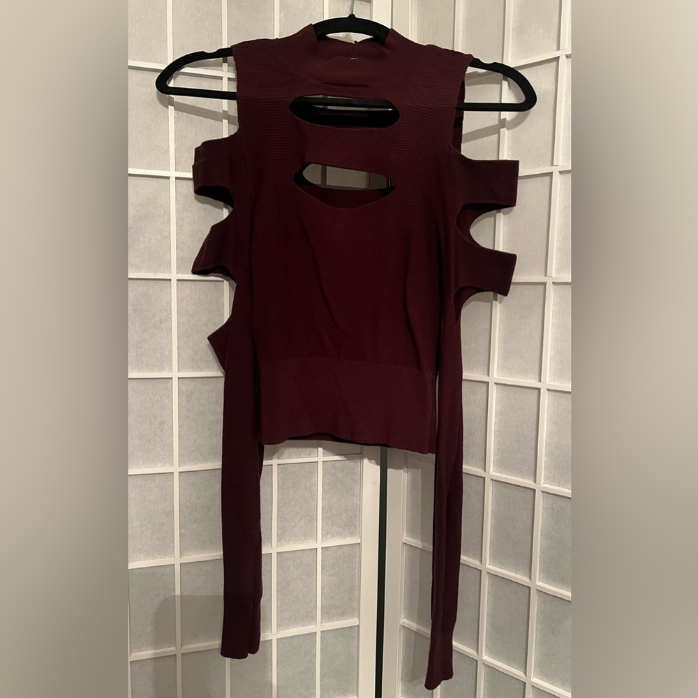 EXPRESS Burgundy Cutout Long Sleeve Top and Skirt Set NWT - Picture 2 of 10